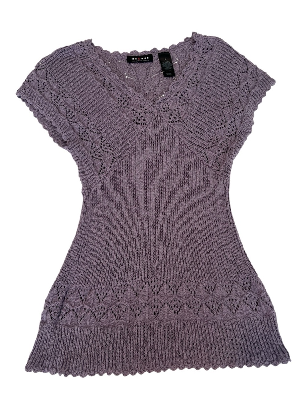 Axcess Size Medium Lavender Knit Short-Sleeve Sweater Top Tunic EUC